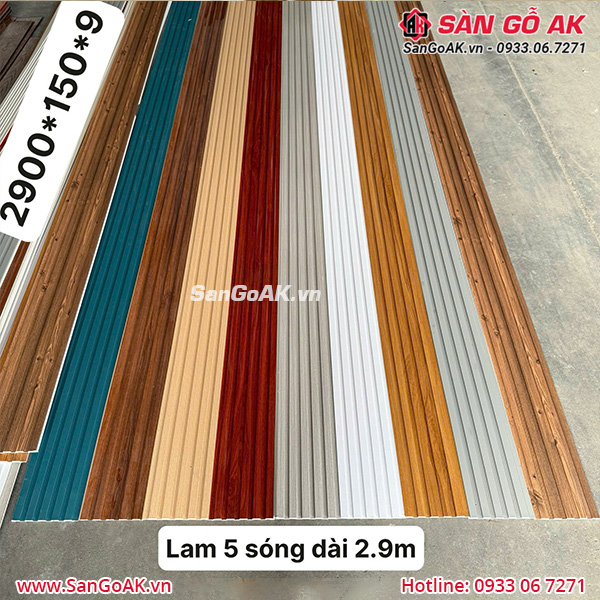 Tấm ốp nhựa lam 5 sóng thấp 330 vân gỗ nâu vàng